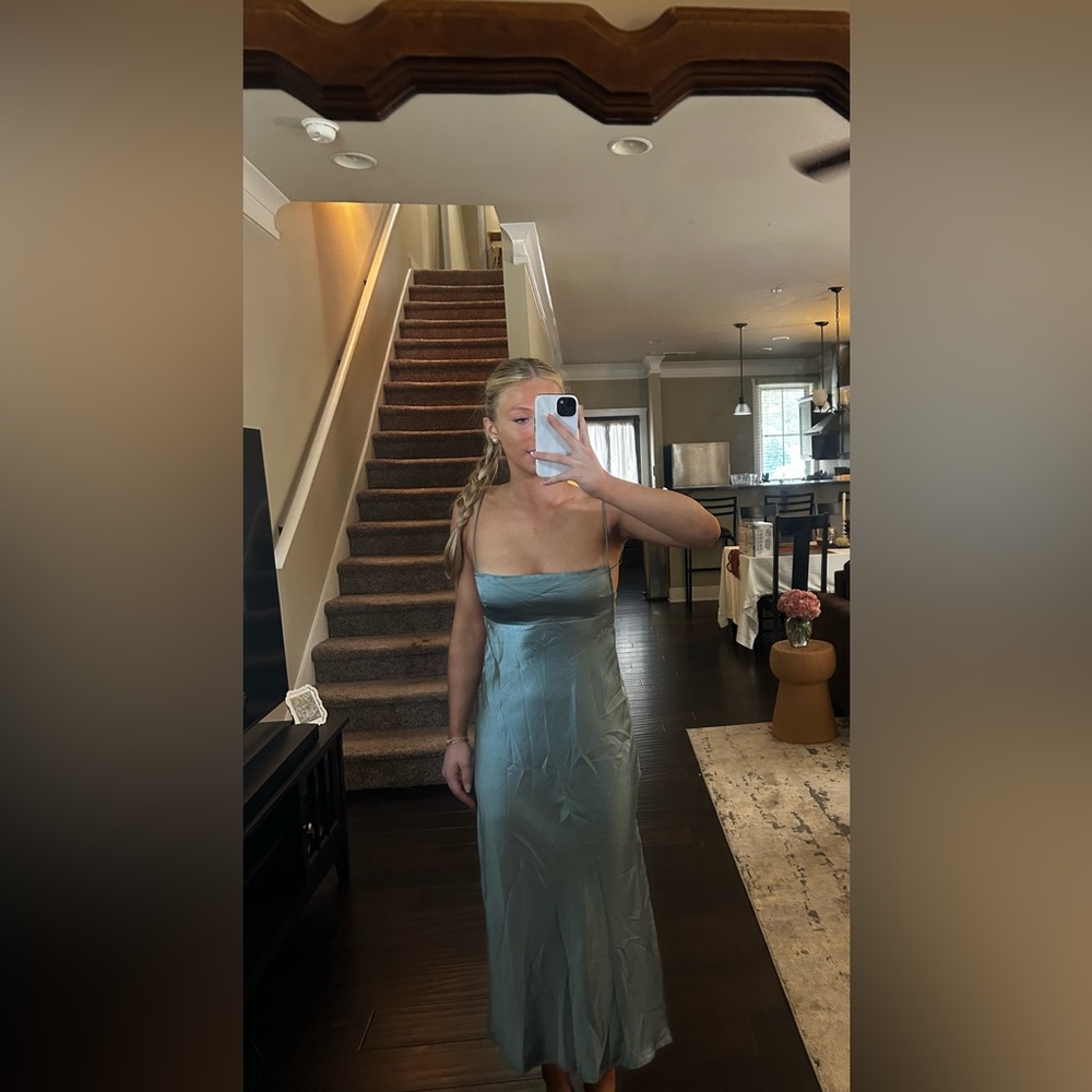 Elegant Blue Silk Strappy Dress